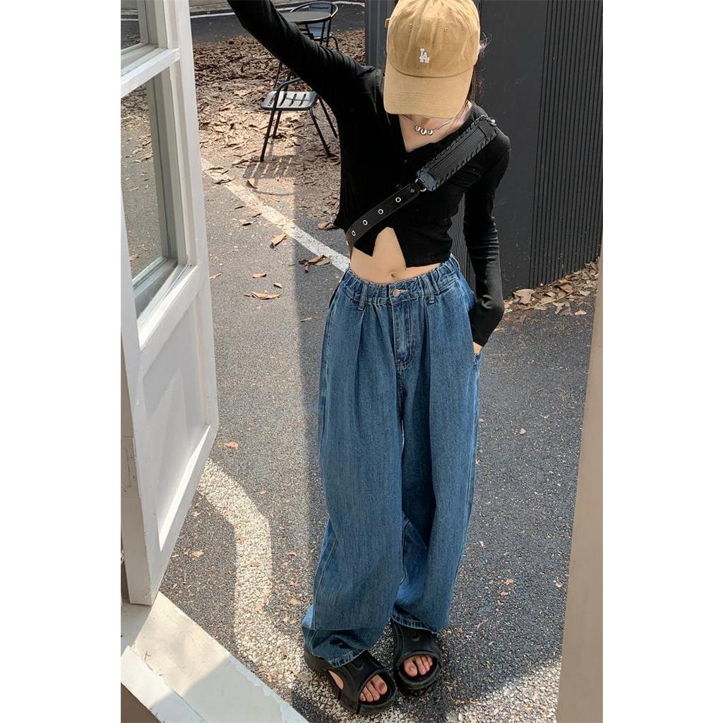 Quần Jean Ống Rộng Lưng Thun Cao Xếp Ly Thời Trang Cá Tính 56431