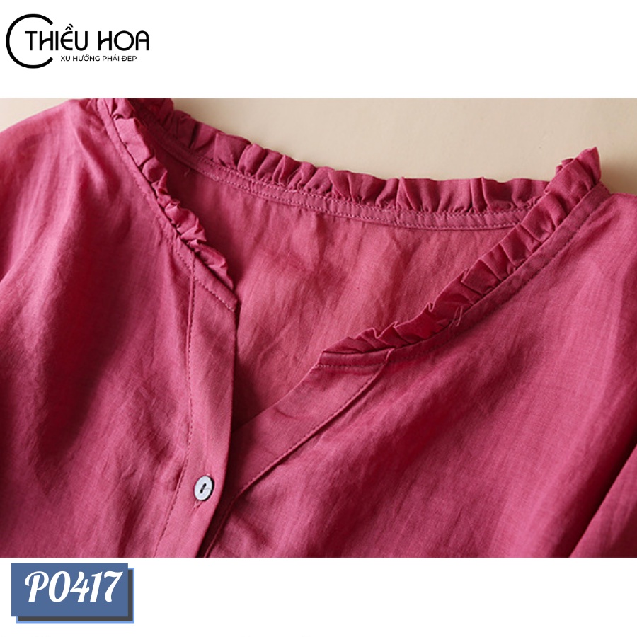 Áo thiết kế trung niên nữ cho mẹ, kiểu dáng nhẹ nhàng nhã nhặn, chất liệu cotton mềm mại Thiều Hoa P0417