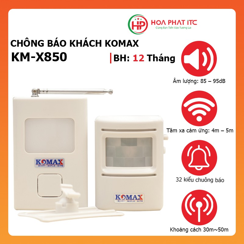 Chuông báo khách hồng ngoại cao cấp Komax KM-X850 Chuông báo dùng pin + Adapter tiện ích