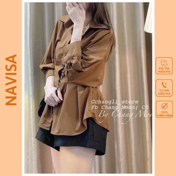 Áo sơ mi nhúm eo phong cách hàng quốc NAVISA M373