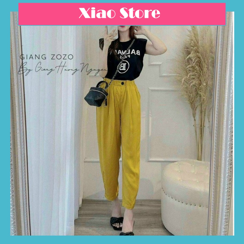 Quần baggy nữ đũi phom rộng cạp chun đính khuy coco land - chất đẹp thoáng khí xiao chất đẹp thoáng mát, thoát mồ hôi