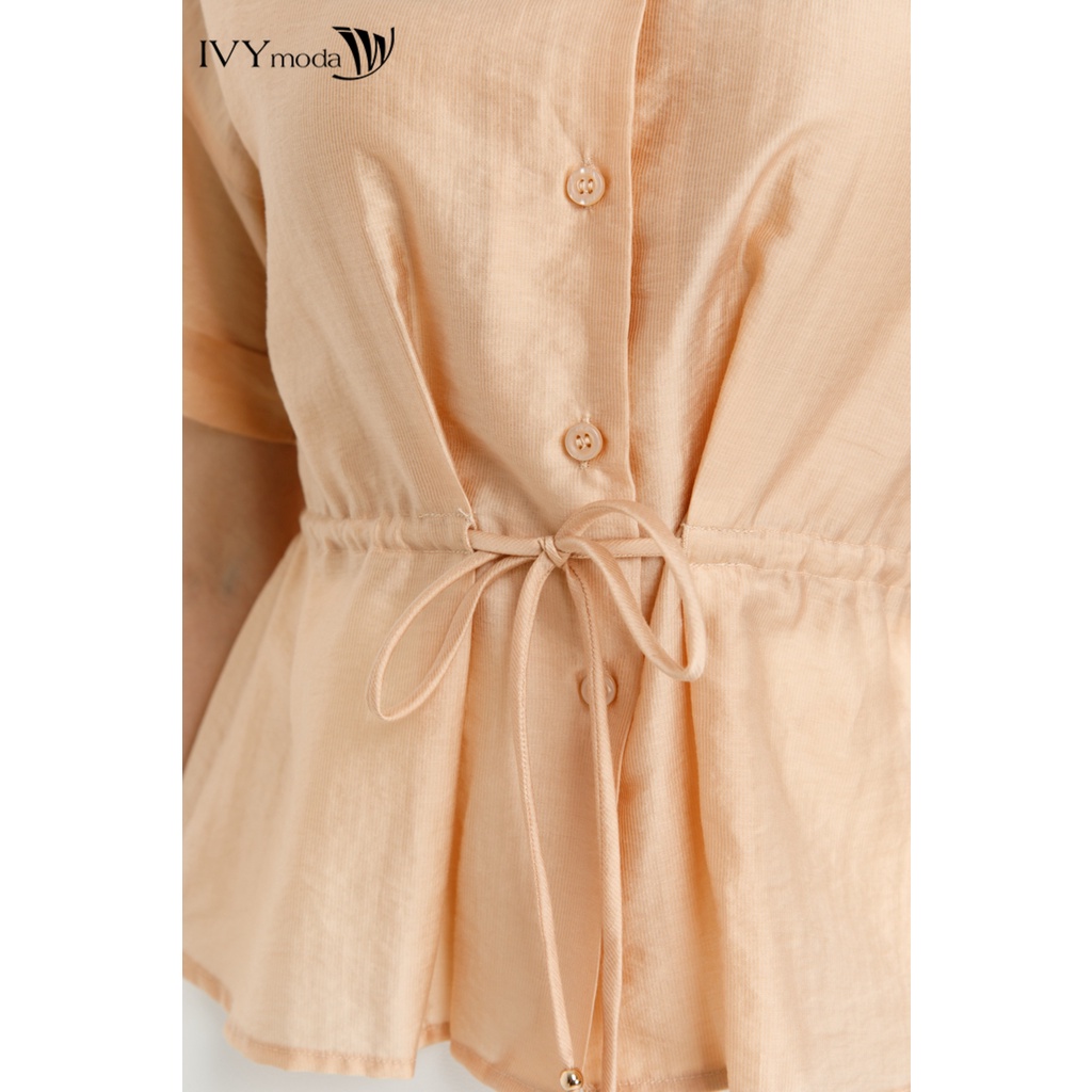 Áo sơ mi lụa nữ dây rút eo IVY moda MS 16M7737