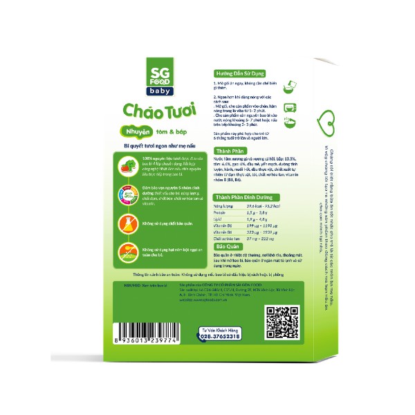 Cháo Tươi Nhuyễn Sài Gòn Food Tôm & Bắp 150g - CS Baby