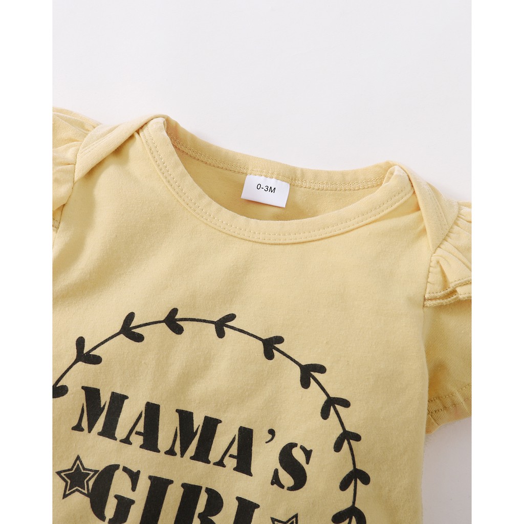 Bộ áo liền quần Mikrdoo hoạ tiết in chữ cái tay ngắn và quần hoa xinh xắn kèm băng đô dễ thương cho bé yêu