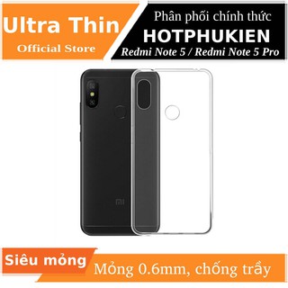 Ốp lưng dẻo silicon cho Xiaomi Redmi Note 5 / 5 Pro hiệu Ultra thin (0.6mm, trong suốt,chống trầy) - Hàng chính hãng