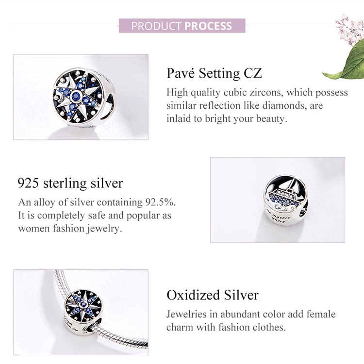 Bamoer Vòng Đeo Tay Bạc 925 Đính Đá Zircon Hình La Bàn Tròn Thời Trang Cho Nữ