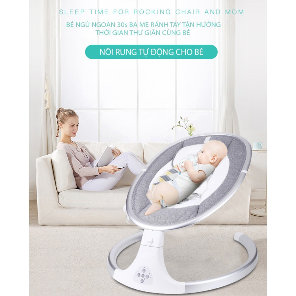 Nôi Rung Tự Động Cho Bé 5 Chế Độ Rung, Hẹn Giờ, Remote, Phát Nhạc Trên Điện Thoại bằng Bluetooth - cao cấp