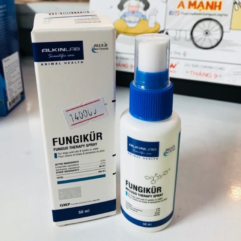 [CHÍNH HÃNG KỲ NAM PP]Xịt trị Viêm Nấm ALKIN FUNGIKUR 50ML cho Thú Cưng