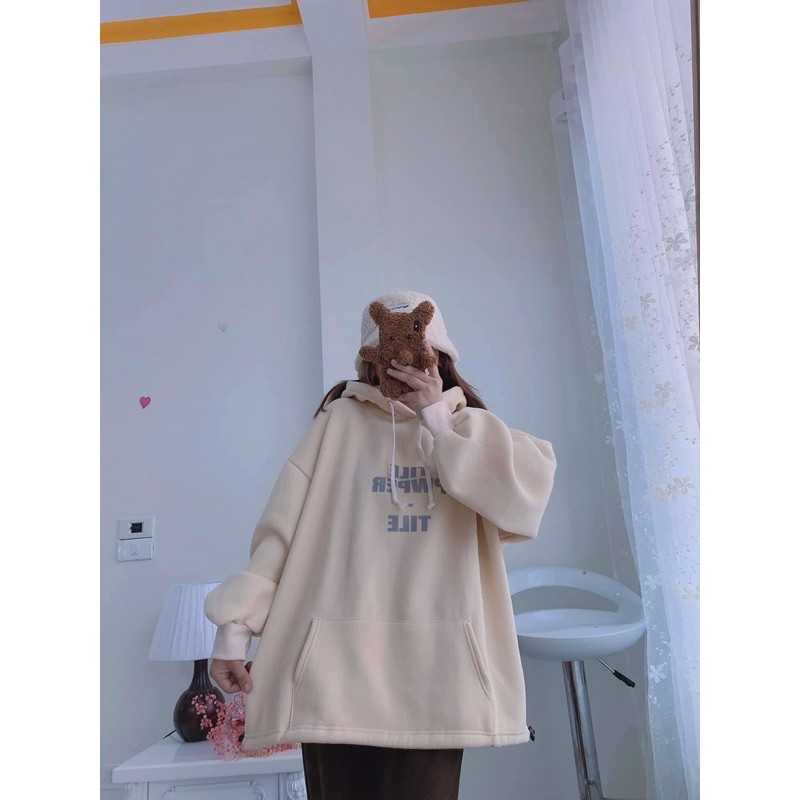 Hoodie màu be mũ 2 lớp, chất nỉ dày siêu mềm mịn