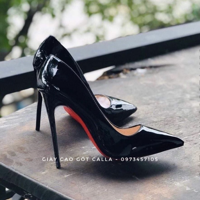 Cao gót cổ diển đen bóng cao 11-12cm - giày Cao gót Calla