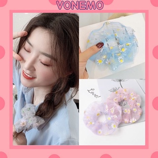 Cột Tóc Vải Scrunchies Họa Tiết Hoa Cúc Trong Suốt SC02