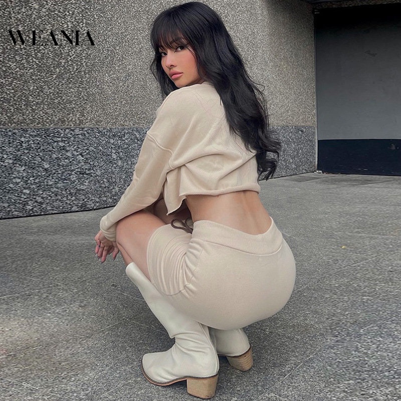 Set Đồ Thu Đông 2 Món Gồm Áo Sweater Tay Dài Dáng Rộng + Váy Cột Dây Ôm Dáng