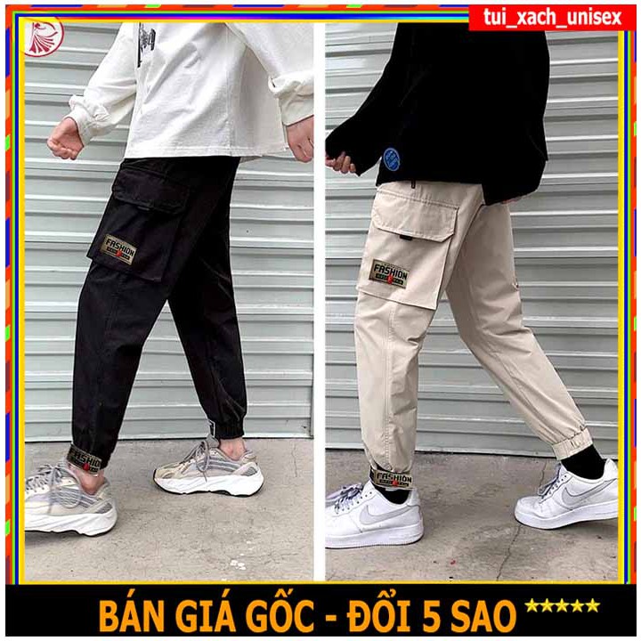 ❤️ BỎ SỈ ❤️ QUẦN JOGGER KAKI TÚI HỘP LOGO ĐEN- QUẦN TAY NAM NỮ ỐNG XUÔNG MÀU ĐEN BÉ CÓ SIZE