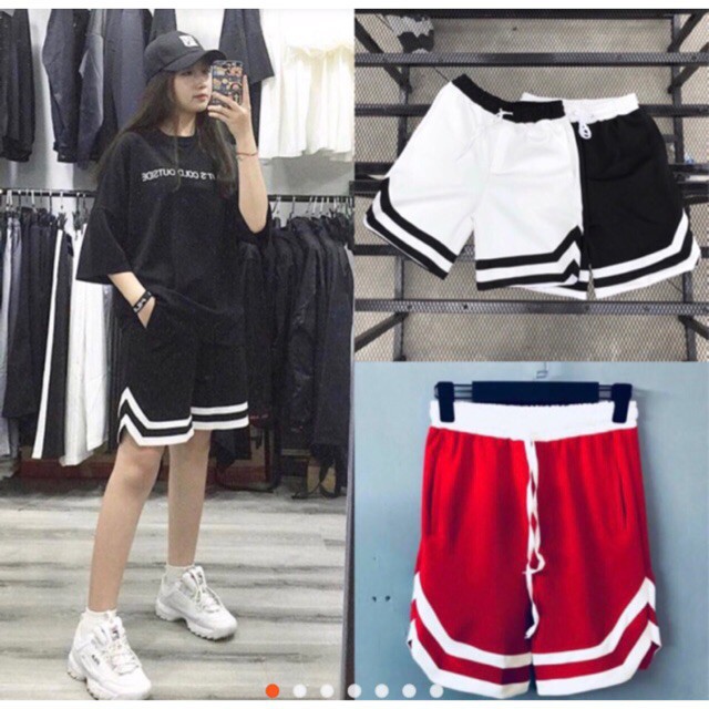 HÌNH THẬT QUẦN SHORT 2 LINE Unisex Ulzzang - Quần Short Double V - Short V - Short 2V DEGREY