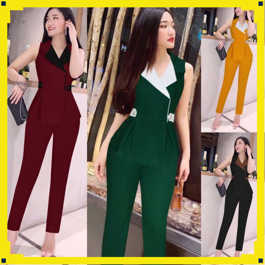 nữ Bộ Đồ Nữ 🌸FREESHIP🌸 Set nguyên bộ áo vest sát nách quần dài xinh xắn J1100