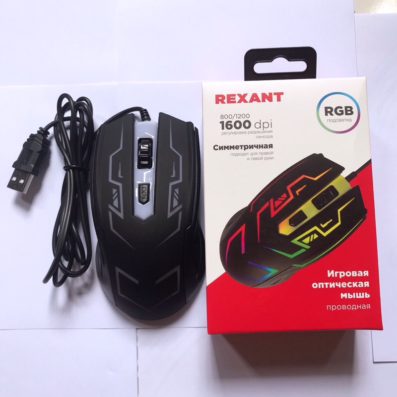 [Xả hàng xuất Châu Âu]  Chuột Máy Tính Để Bàn PC Laptop Văn Phòng Có Dây Kết Nối Usb 2.0 Led RGB Đổi Màu Rexant 1600dpi