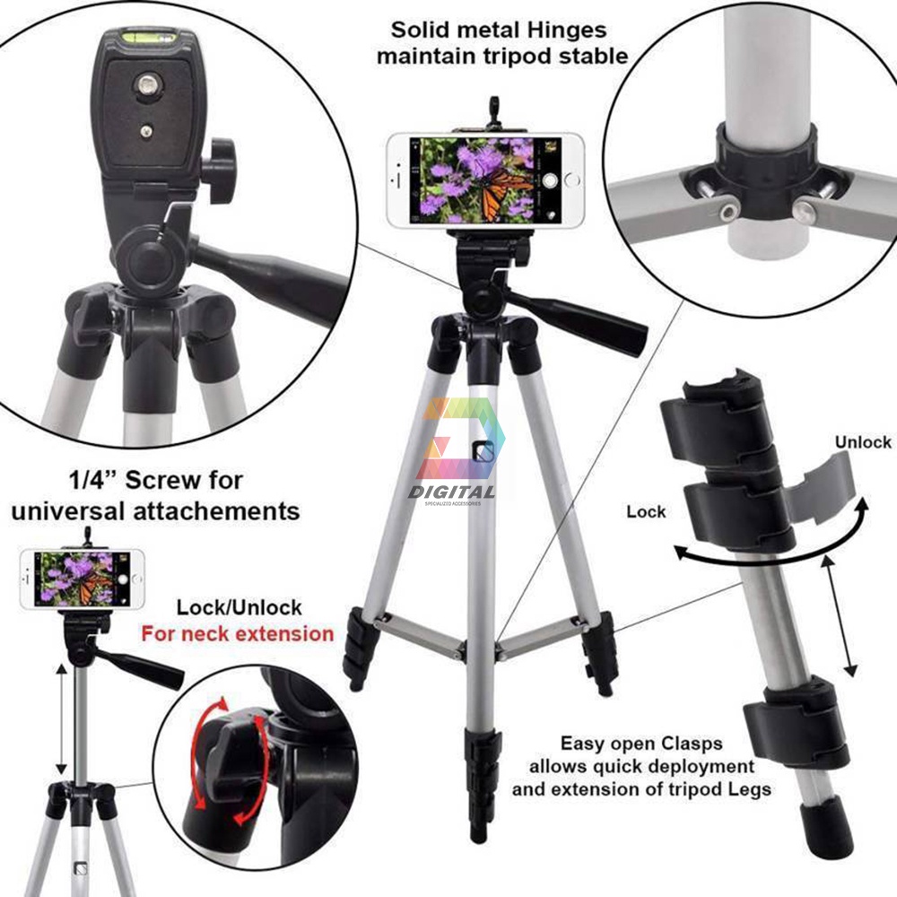 Combo Tripod Điện Thoại, Máy Ảnh Tặng Kẹp &amp; Remote, Túi Vải