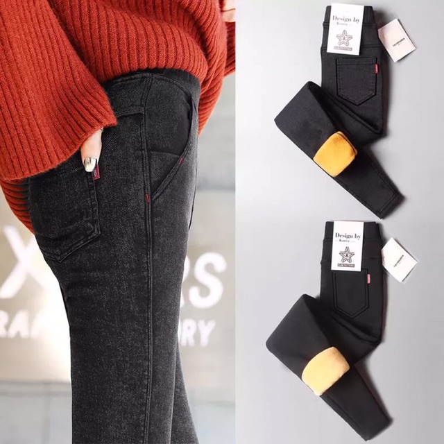 Quần legging thô giả bò cạp cao [hàng sẵn&amp;order]