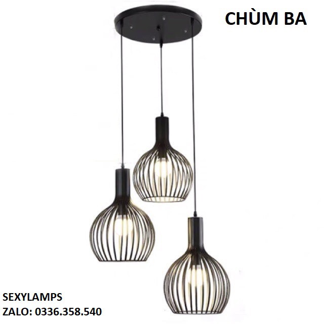 Đèn chùm thả 3 đèn lồng chim