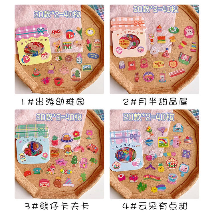 Sticker cute dán sổ, hình dán trang trí điện thoại trong suốt gói 40 miếng