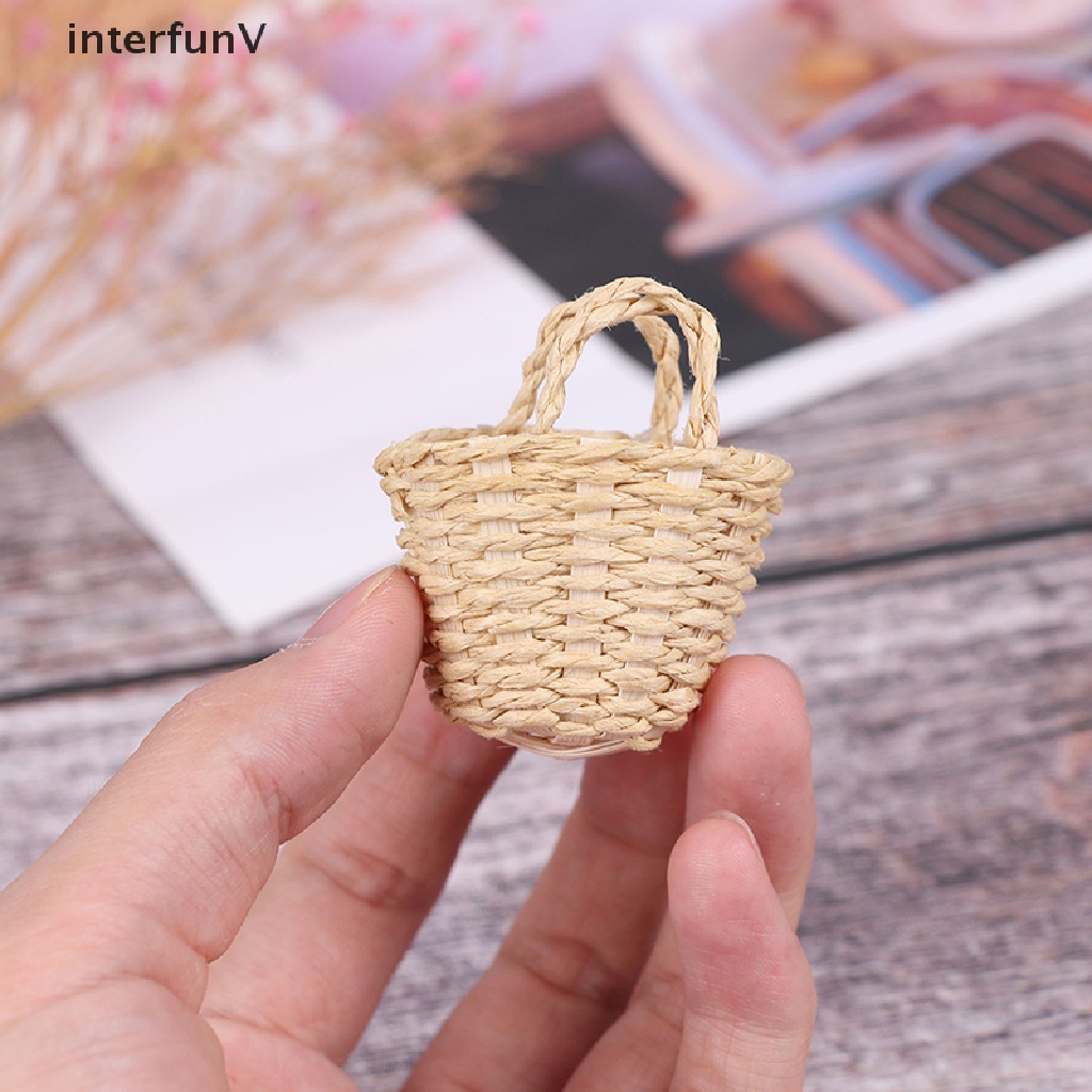 Giỏ Đan Mây Thủ Công Mini Đựng Rau Củ Quả Trang Trí Nhà Búp Bê Tỉ Lệ 1: 12