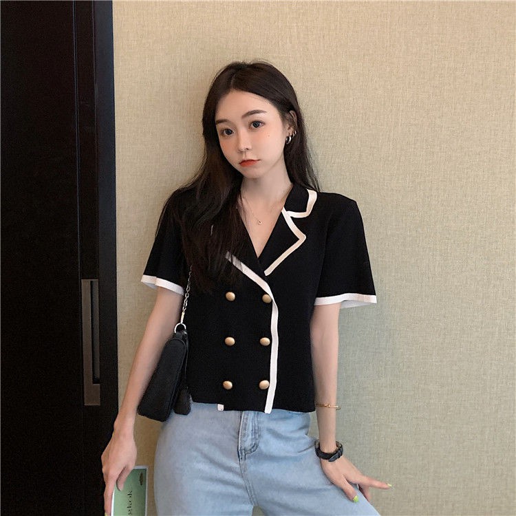 Áo Khoác Len Phối Hai Hàng Nút Phong Cách Hàn Quốc Thời Trang Mùa Hè | BigBuy360 - bigbuy360.vn