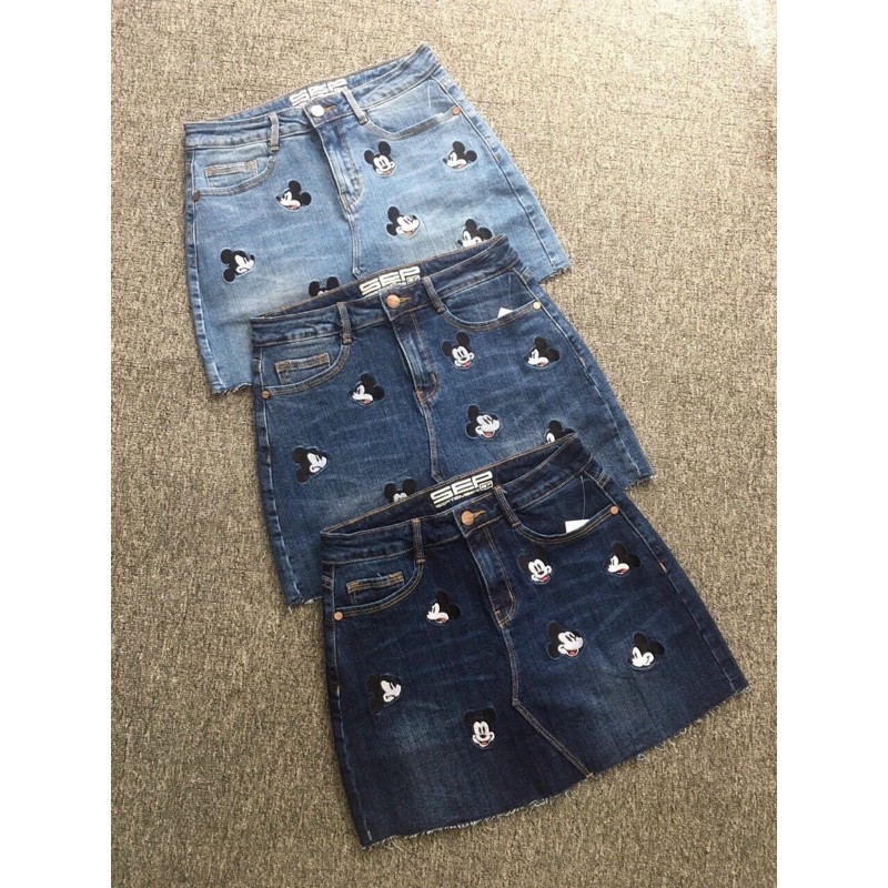 CHÂN VÁY JEANS NỮ THÊU HÌNH CÓ QUẦN TRONG BA MÀU C-A