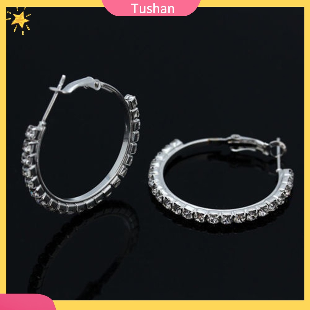 Đôi bông tai khoen tròn đính đá thời trang cho nữ