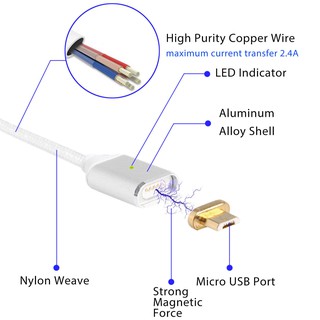 Dây cáp sạc nam châm 2.4 A Micro USB cho điện thoại Android