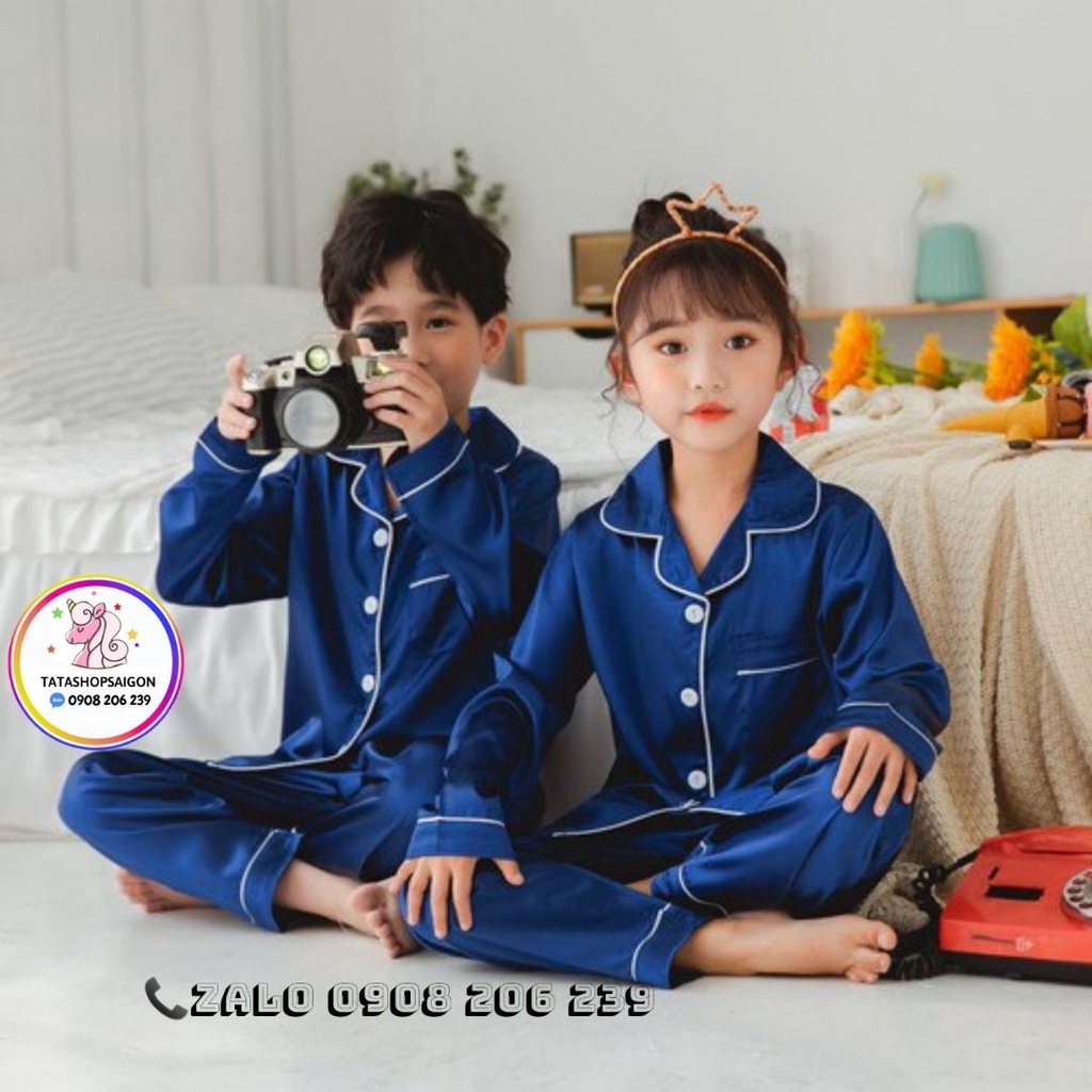 Pijama lụa cho bé 11 - 60kg - Bộ pijama dài tay phi bóng cho bé trai bé gái