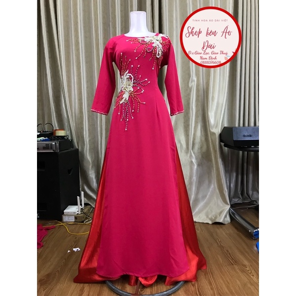 Áo dài hồng💥FREESHIP💥Áo dài hồng sen 2 tà đính kết hoa ren xinh | BigBuy360 - bigbuy360.vn