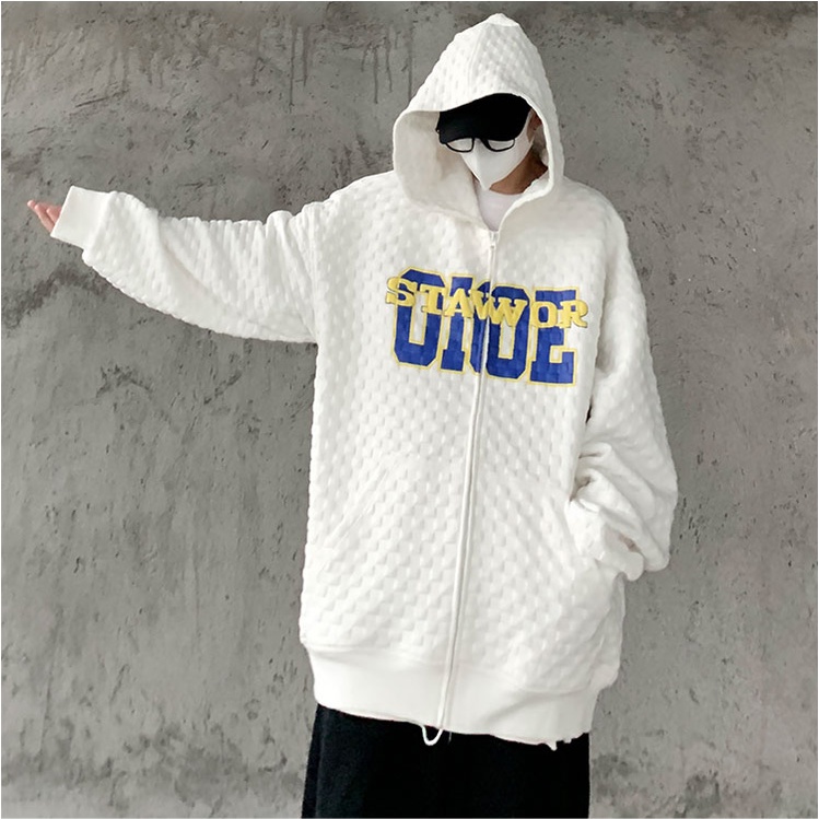 Áo Khoác dây kéo Có Nón Tay Dài Thêu Chữ áo khoác nam Phong Cách Hàn Quốc Cổ Điển Thời Trang áo hoodie dây kéo Dành áo khoác hoodie Nam Nữ