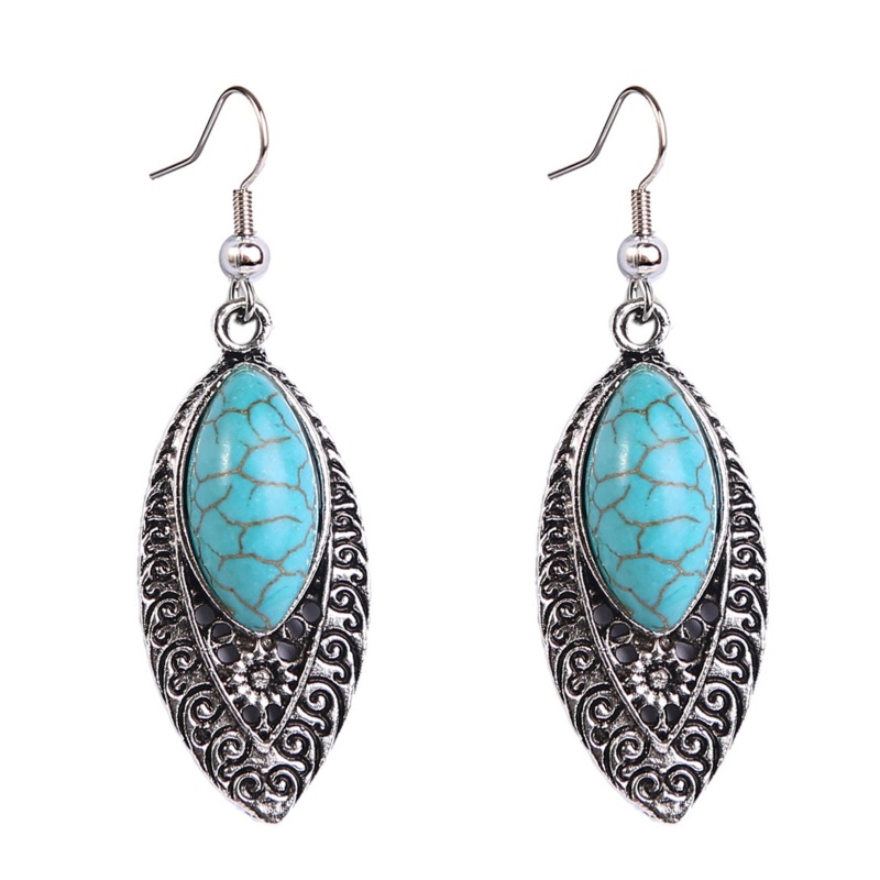 Set 9 Đôi Bông Tai Mạ Bạc Đính Đá Ngọc Lam Phong Cách Bohemian