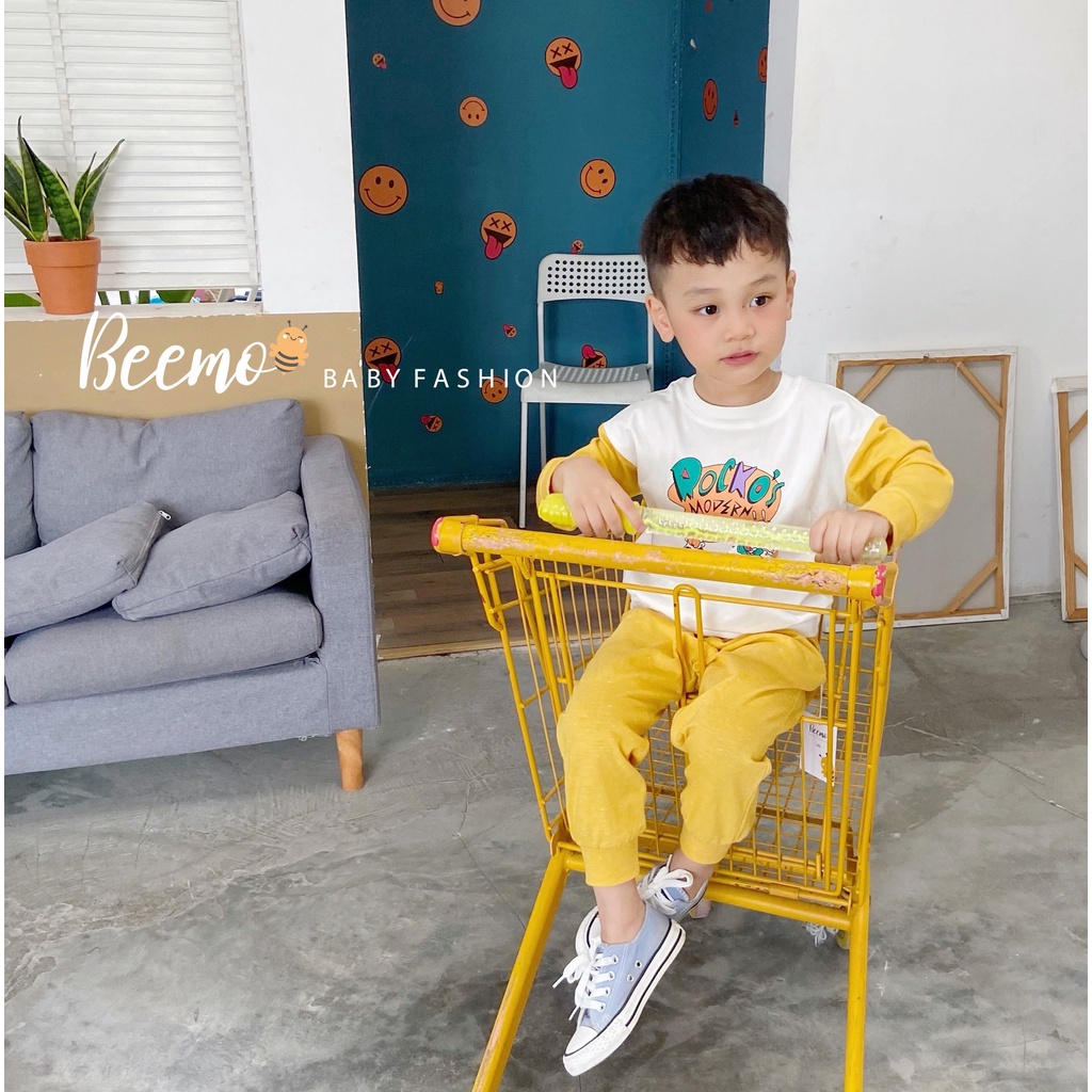 Bộ cotton unisex cho bé, bộ thun hoạ tiết hoạt hình siêu yêu