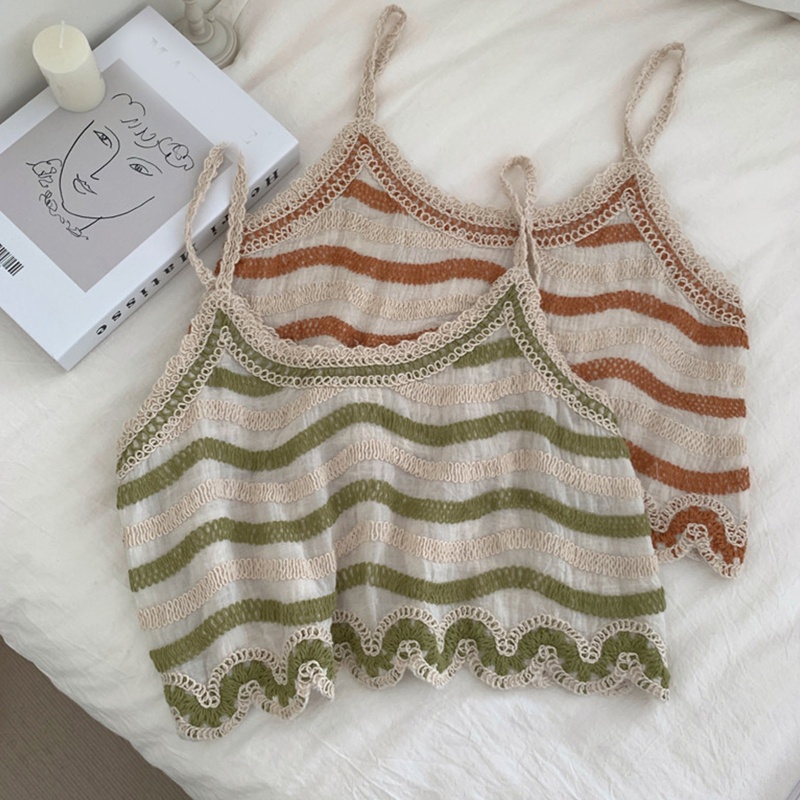 Áo Croptop Hai Dây Dệt Kim Chất Liệu Cotton Lanh Thêu Họa Tiết Trái Tim Xinh Xắn Cho Nữ