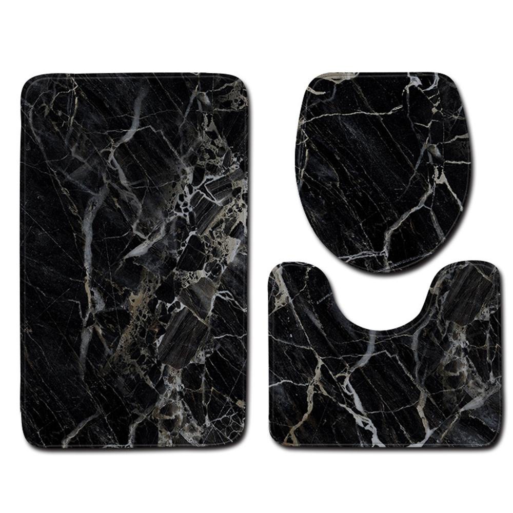 BEAUTY 3pcs New Bathroom Mat Set Home Decor Pedestal Rug Bath Mats Anti Slip Marble Pattern High Quality Washable Toilet Seat Lid Cover