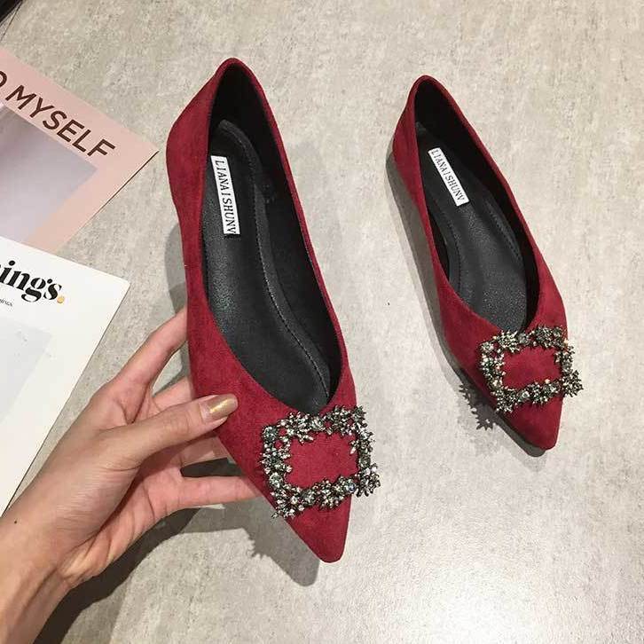 Giày Búp Bê Đế Mềm Mũi Nhọn Đính Đá Lấp Lánh Sang Trọng Hợp Thời Trang 2023 Cho Bạn Gái size 33-44
