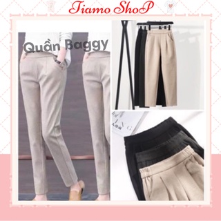 Quần baggy dạ nữ chun nửa, quần dạ mẫu hót 2021