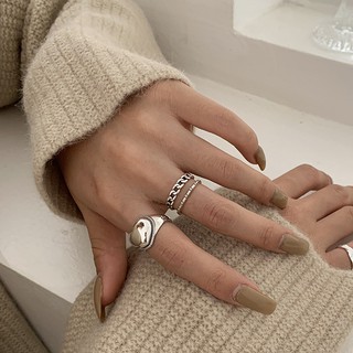 Nhẫn Set Nhẫn Bạc S925 Trái Tim Bản To Phong Cách Hàn Quốc Ulzzang Vintage Sang Trọng