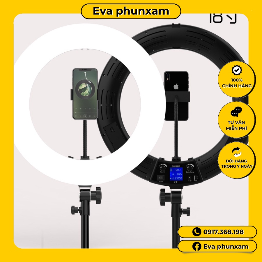 Đèn Led Livestream 45CM HQ18 chính hãng công suất lớn - Đèn Livestream hỗ trợ chụp ảnh quay clip kèm chân thép 2 mét