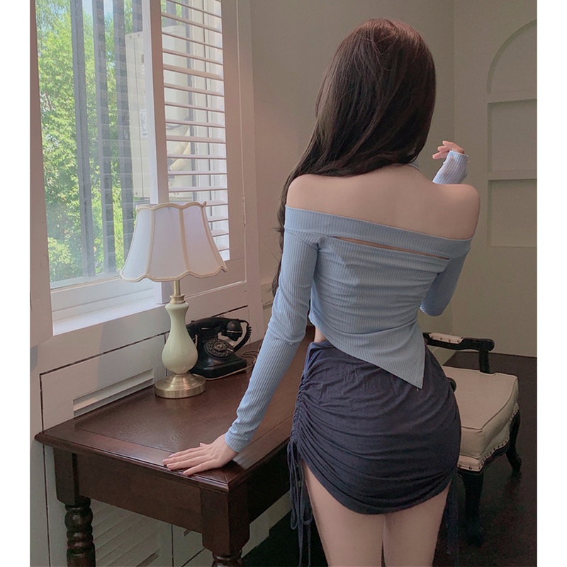 Thời Trang Áo Thun Tay Dài Thiết Kế Lệch Vai Cho Nữ