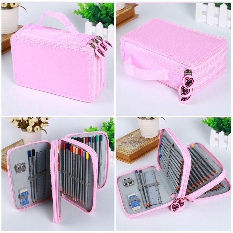 Túi Đựng Bút Chì 32 52 72 Ngăn Dung Tích Lớn Đa Năng Bằng Vải Oxford Màu Trơn Dành Cho Học Sinh