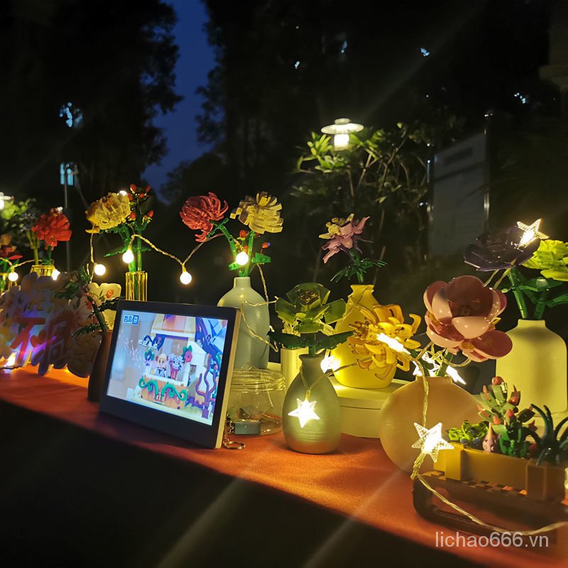 Đồ chơi lắp ráp hình bó hoa hồng đầy sao mảnh ghép nhỏ dùng làm quà tặng trang trí dành cho bé gái