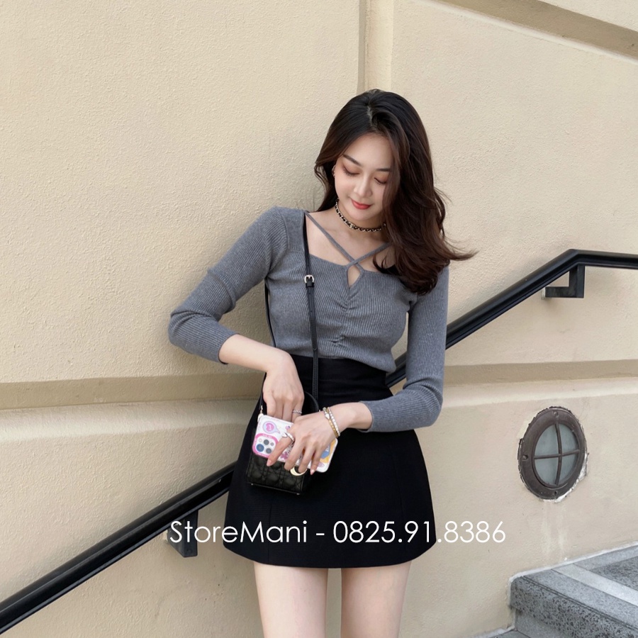 Chân váy chữ a ngắn cạp liền lưng cao có lót trong dáng ôm basic vải tuyết mưa màu đen nâu mặc đi học làm công sở đẹp