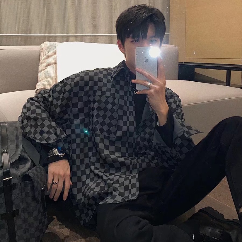 ✦AFFLIGA✦ Áo Khoác Sơ Mi Caro Đa Năng Có Túi Thời Trang Hàn Quốc Cho Nam