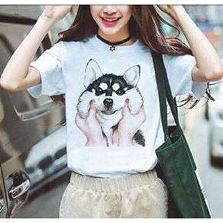 Áo Thun Nam Nữ Tay Lỡ Unisex Phông Trơn Oversize Form Rộng Basic Tee Hình chó mặt ngáo