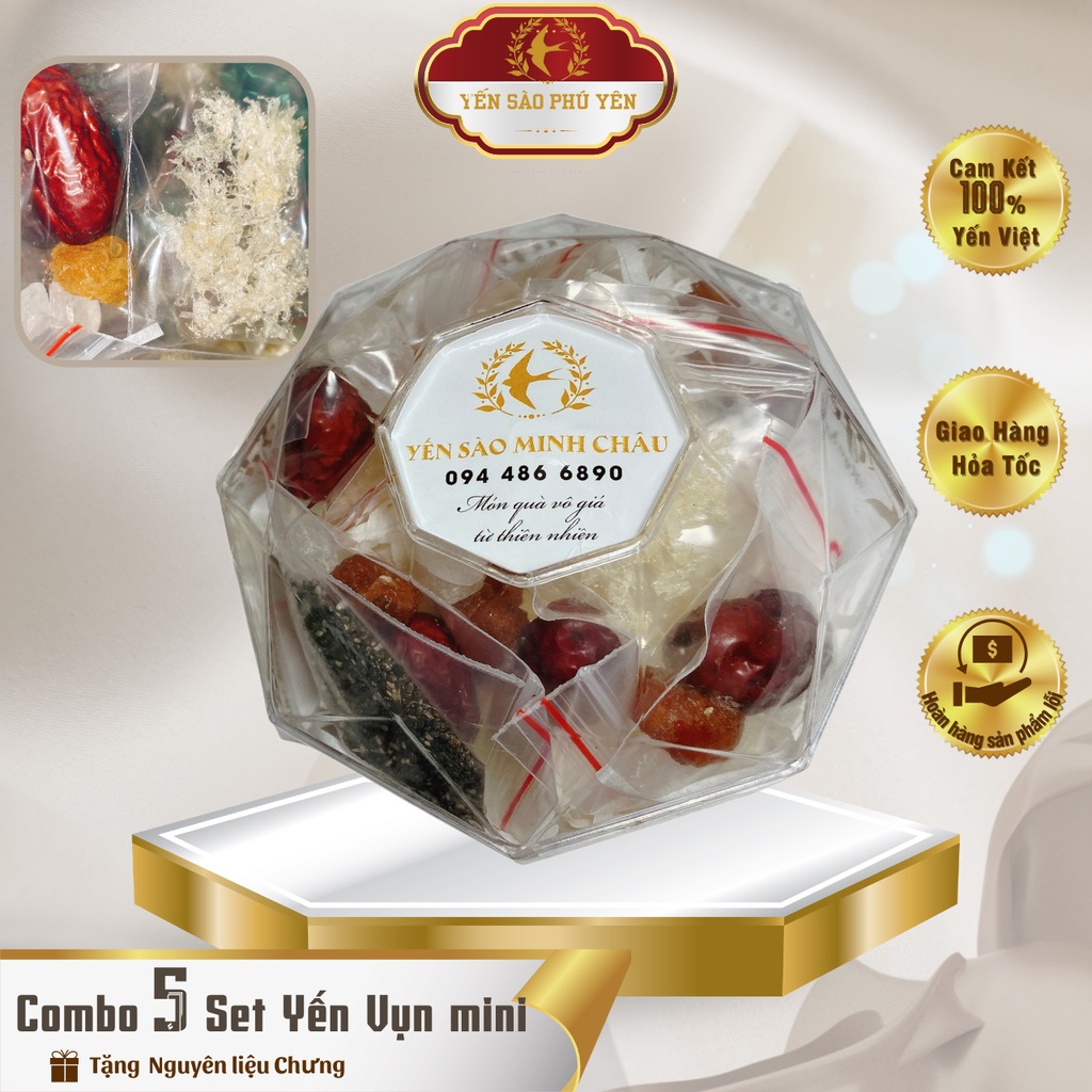 Combo 5 set yến sào tinh chế vụn cho bé chia sẵn gói nhỏ + 🎁 tặng nguyên liệu chưng Cung Đình!