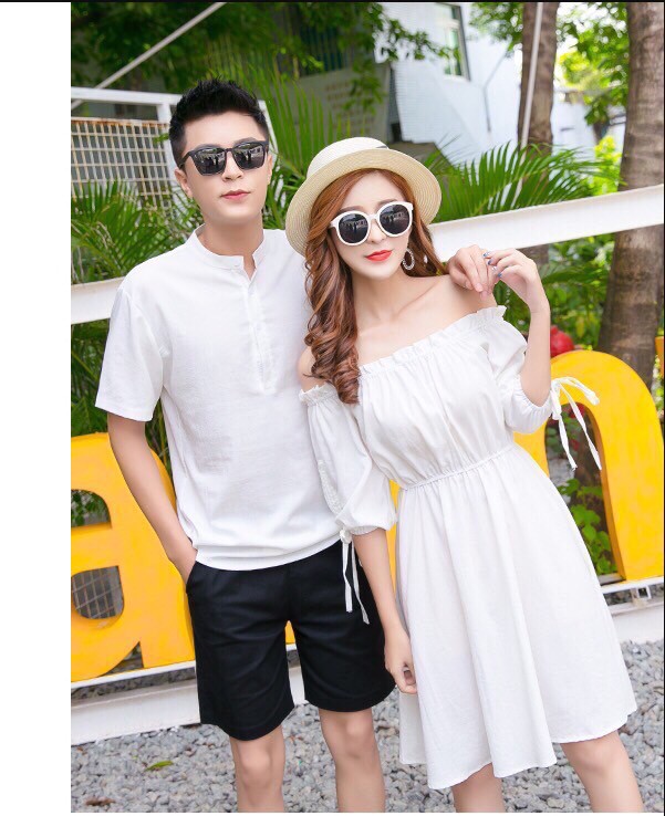 Set đồ đôi áo đôi áo cặp áo tình nhân gồm áo sơ mi và váy nữ chất vải kate thoáng mát hiện đại, set đồ couple CP075