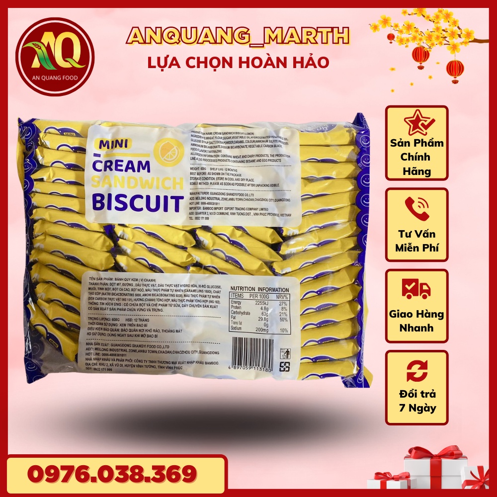 Bánh quy ANQUANG_MARTH, bánh mini bamboo vị sữa ,socola , chanh , dâu gói 600gr-Hàng chất lượng
