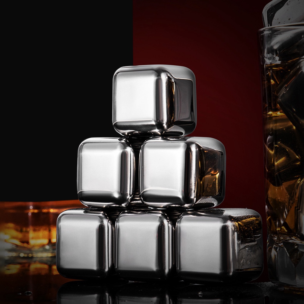 <biuboom> 1 Set Ice Cubes Anti-deformation Reusable Stainless Steel Quick Cooling Whiskey Chilling Stones for Bar